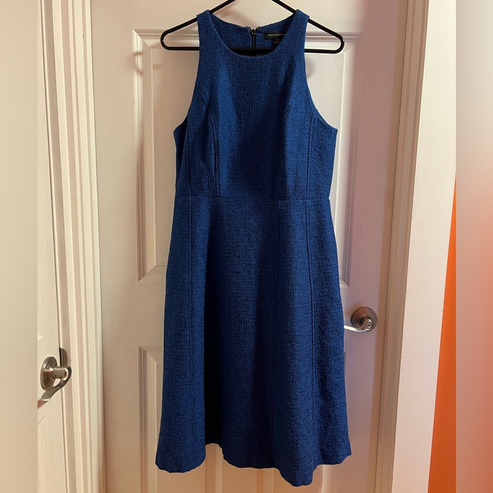 Blue Tweed Style Sleeveless Dress